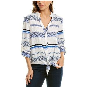 Drew Beatrice Top Shirt Front Tie 3/4 Length Sleeves Stripes Zig Zag Chevron szL